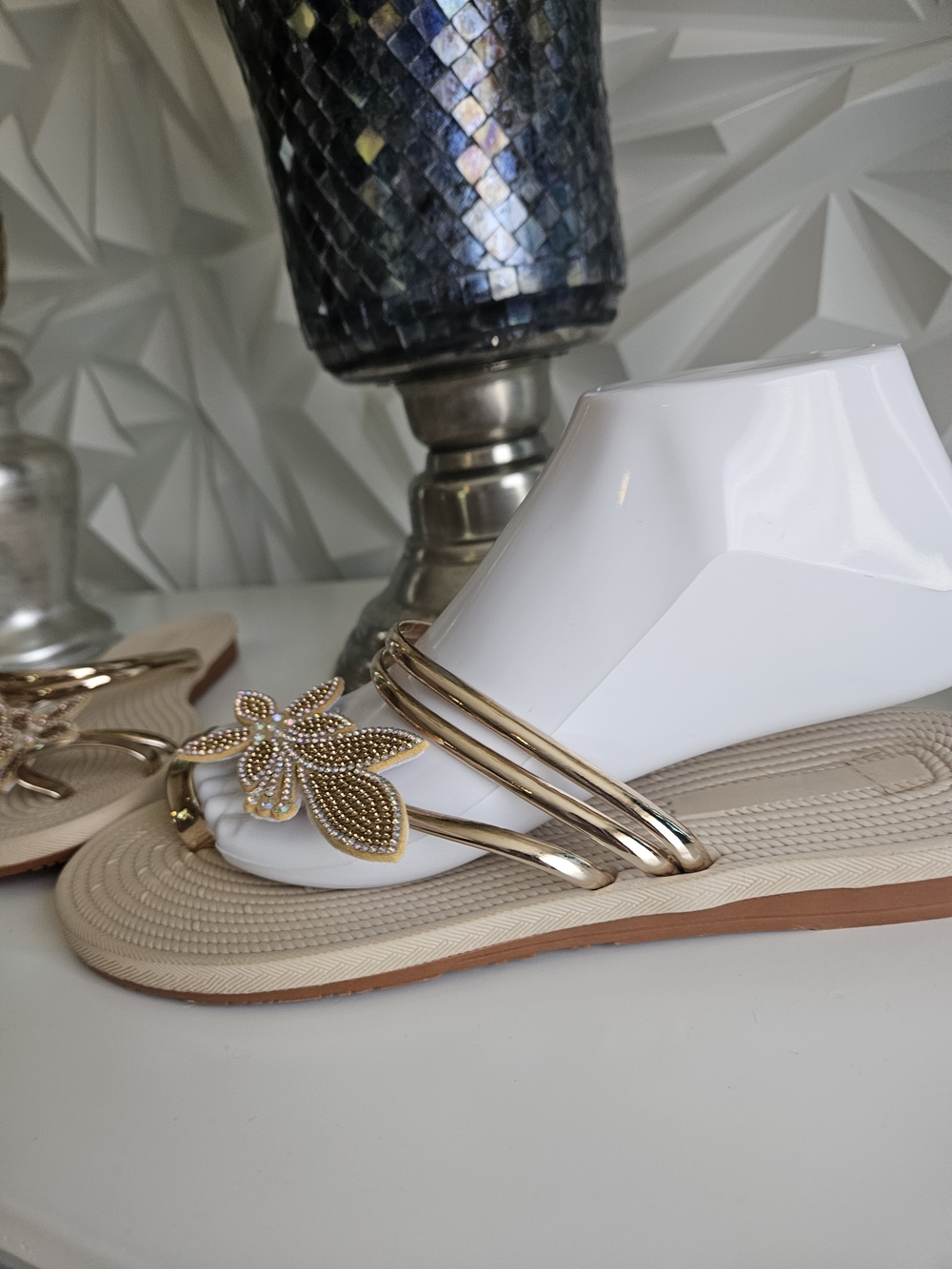 Gold Floral Toe-Post Sandals for Women